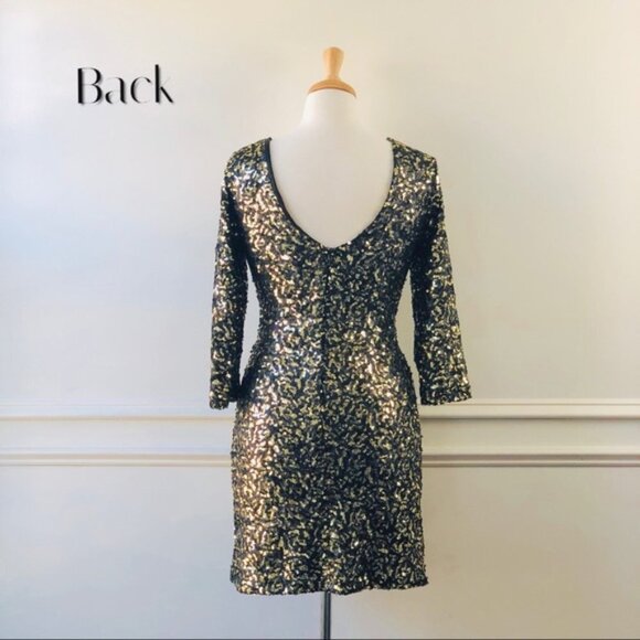MM Couture Gold and Black Sequin Metallic Dress Size Medium - Picture 7 of 13